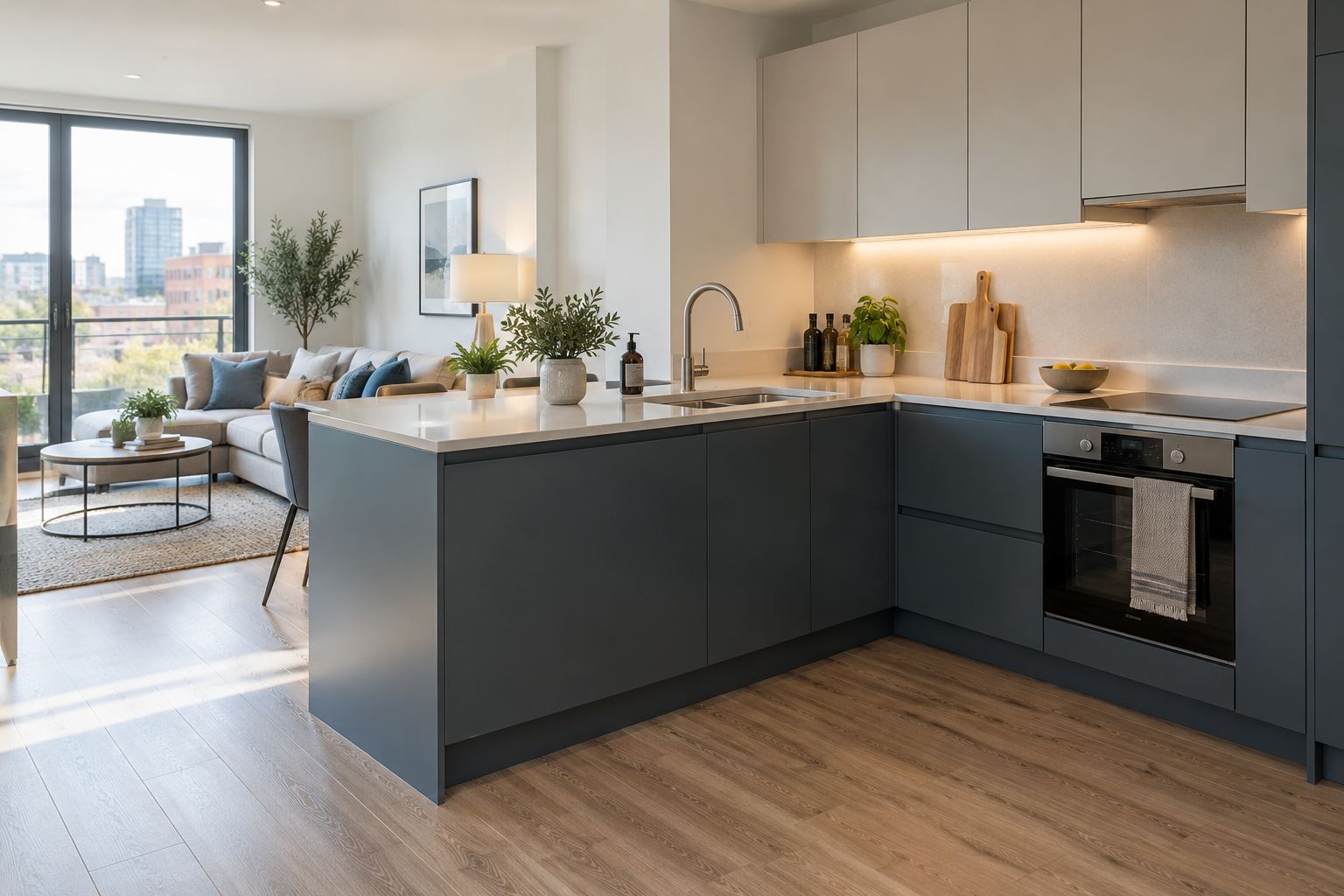 Bright modern apartment kitchen, illustrative image